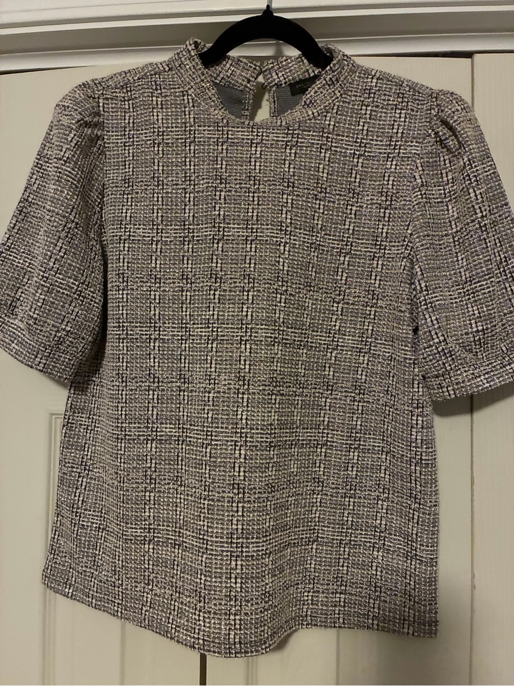 Ann Taylor Gray and Black Tweed Short-Sleeve Top